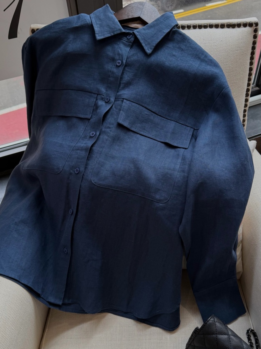 Classic Navy 100% linen Button-Up Shirt